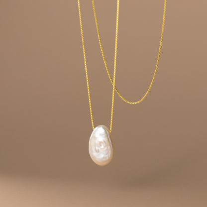 Irregular Flat Pearl Necklace in S925 Silver for Women