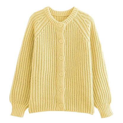 KEOMUD Womens Chunky Cardigan Sweaters Button Down Cute Knit Open Front Cardigans 2024 Fall Outerwear Coats Yellow Large