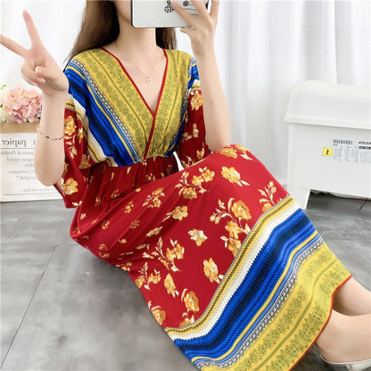 Women's Ethnic Style Cotton Silk Seaside Dress