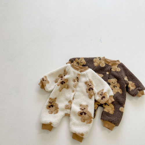 Korean-Style Baby Onesie with Bear Print for Autumn/Winter