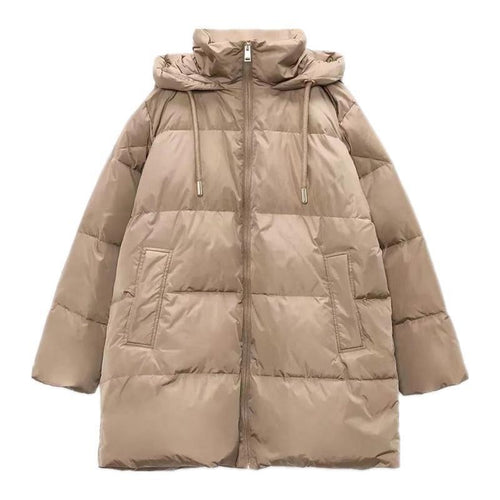 Women's Solid Color Down Jacket with Hood and Zipper