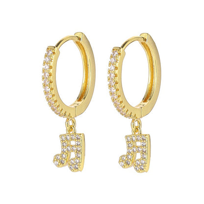 Stylish Copper Inlaid Zircon Music Note Earrings