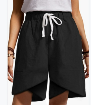 Elastic Waist Wide Leg Casual Shorts with Pockets