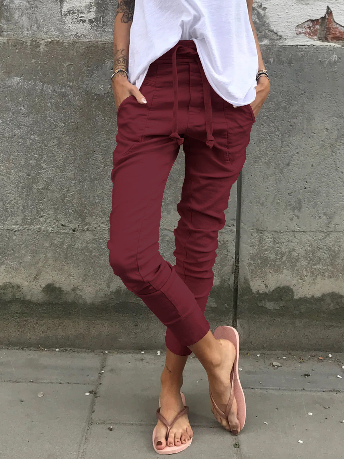 Casual Micro Stretch Pocket Trousers with Elastic Waist