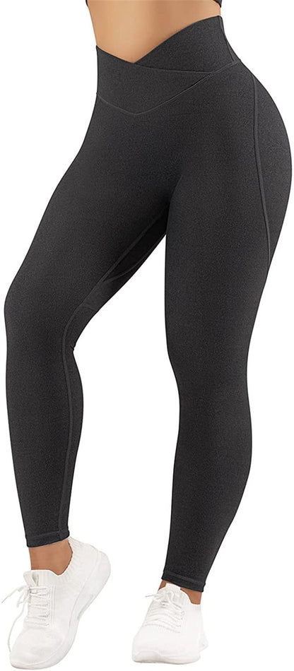 High Waist Solid Color Yoga Pants with Cross Waist Design