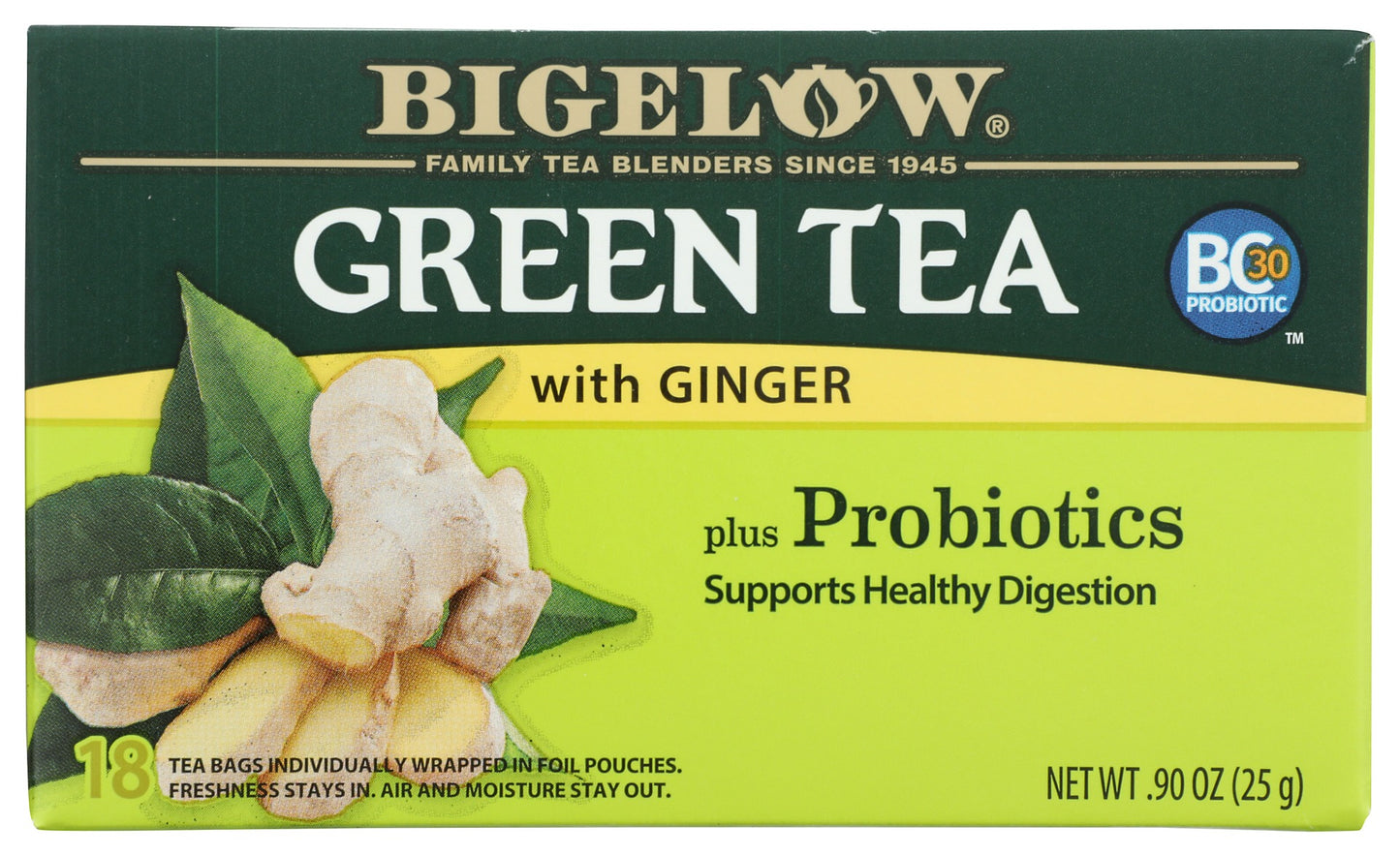 BIGELOW: Green Tea with Ginger Plus Probiotics, 0.9 oz