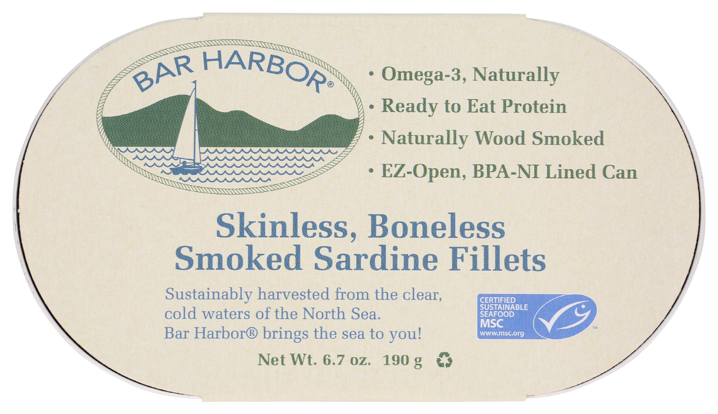 BAR HARBOR: Skinless Boneless Smoked Sardine Fillets, 6.7 oz