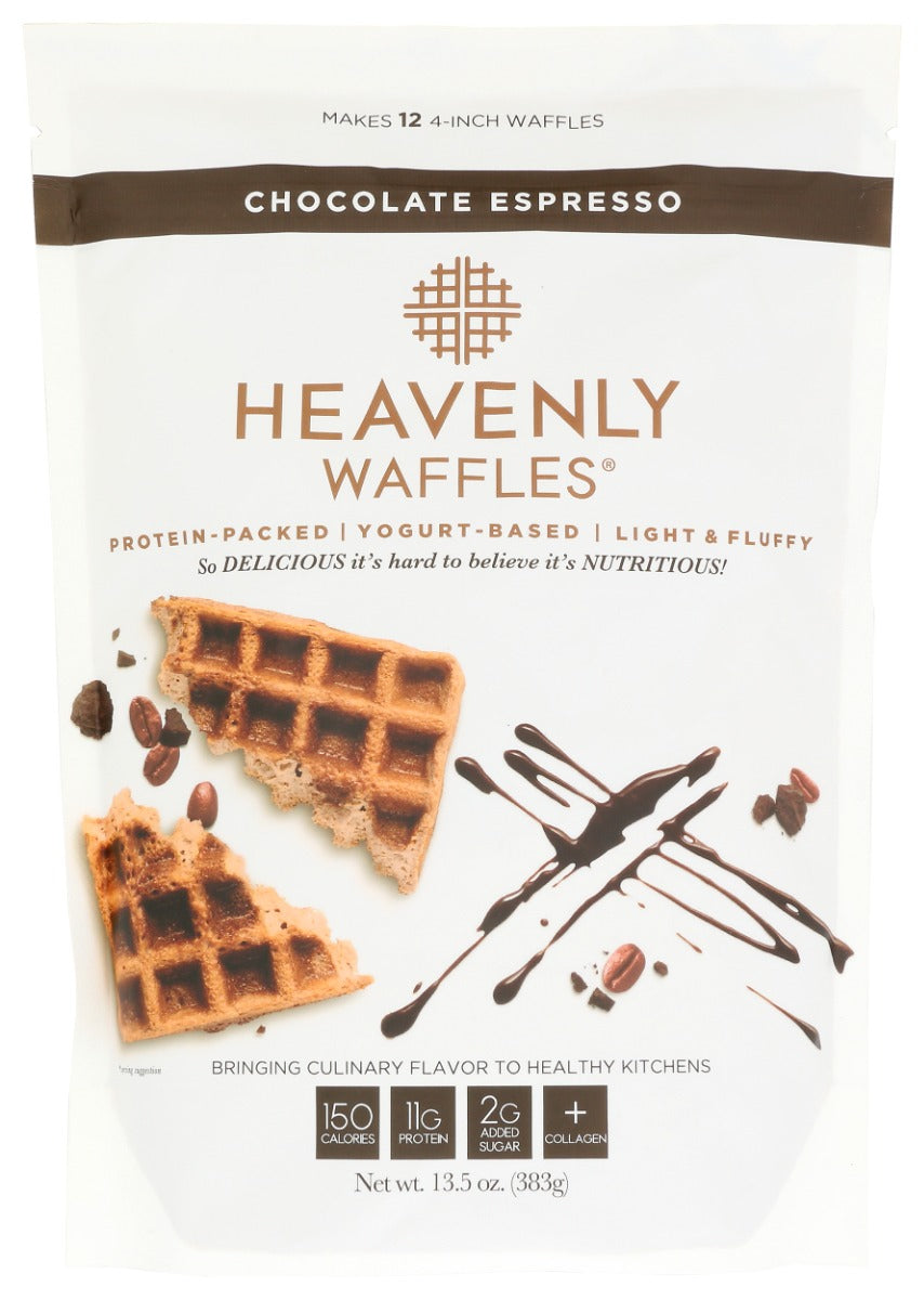 HEAVENLY WAFFLES: Chocolate Espresso Heavenly Waffles Mix, 13.5 oz