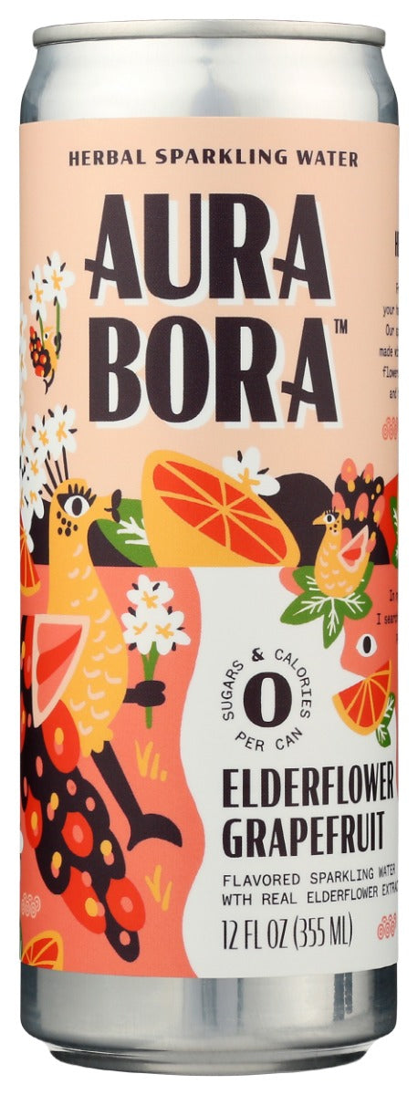 AURA BORA: Elderflower Grapefruit Sparkling Water, 12 fo