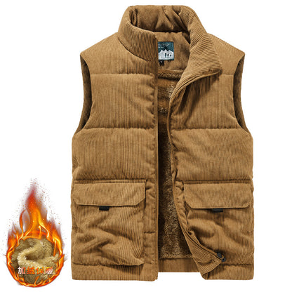 Men's Corduroy Vest with Pockets and Thick Lining