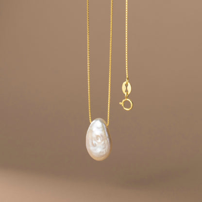 Irregular Flat Pearl Necklace in S925 Silver for Women