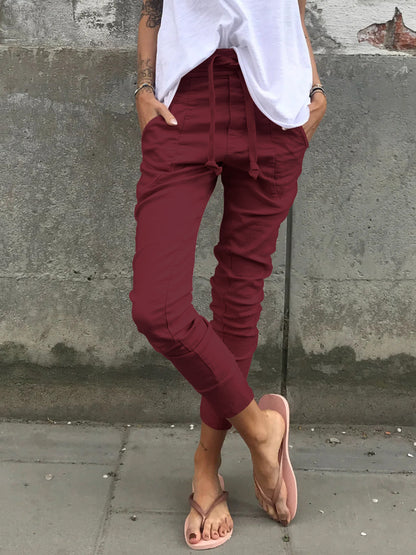 Casual Micro Stretch Pocket Trousers with Elastic Waist