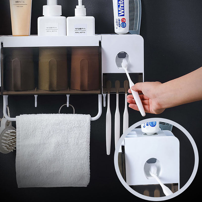 Wall-Mounted Dust-Proof Toothbrush Holder Set with Dispenser