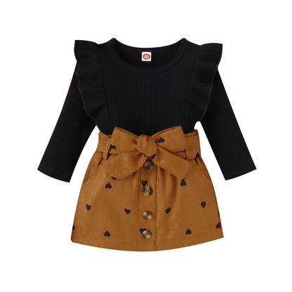 Girls' Cotton Top & Corduroy Skirt Valentine's Set
