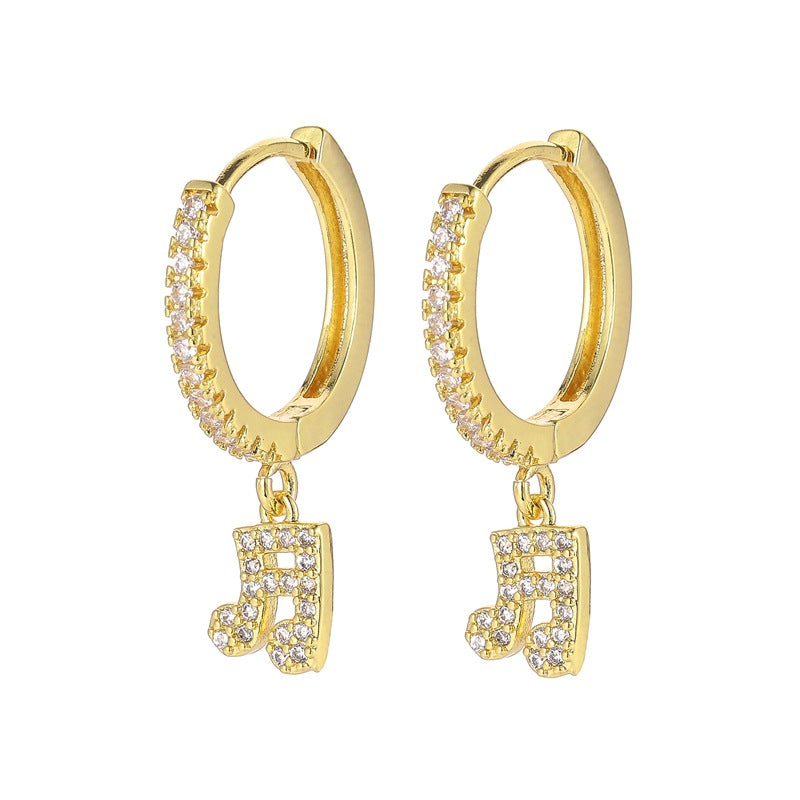 Stylish Copper Inlaid Zircon Music Note Earrings