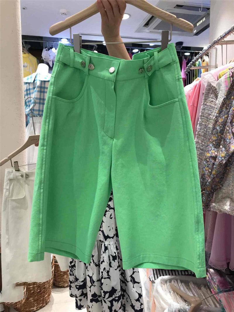 Solid Color High Waist Wide-Leg Casual Trousers