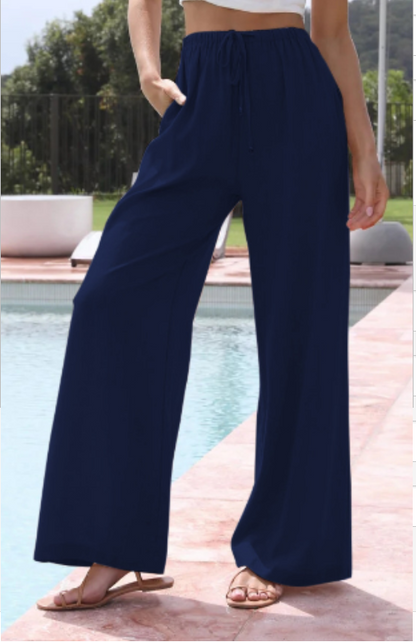2023 Cotton Linen Drawstring Wide-Leg Trousers (One)