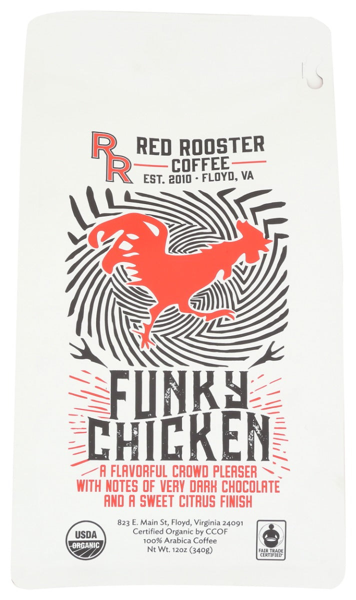 RED ROOSTER COFFEE: Organic Funky Chicken Whole Bean Coffee, 12 oz