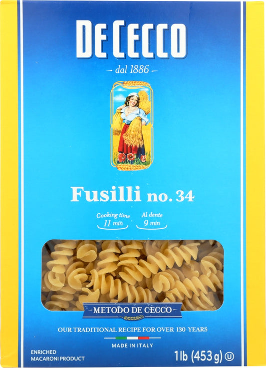 DE CECCO: Fusilli No 34 Pasta, 16 oz