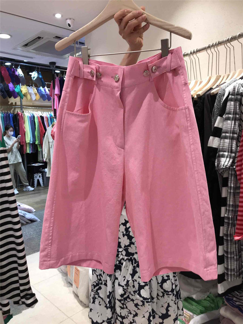 Solid Color High Waist Wide-Leg Casual Trousers