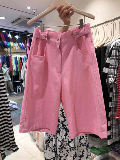 Solid Color High Waist Wide-Leg Casual Trousers