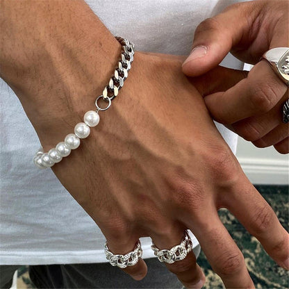 Men's Pearl Chain Bracelet - Minimalist Couple Style