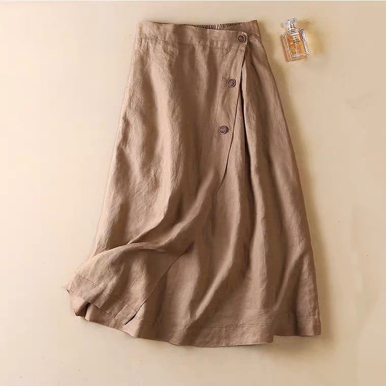 Women's Casual Cotton Linen Elastic Waist Skirt