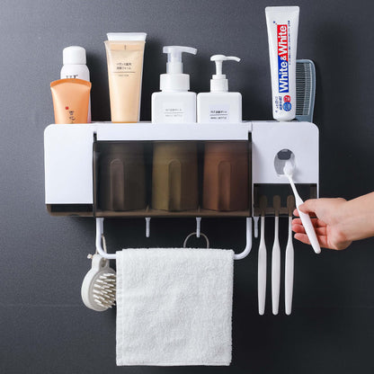 Wall-Mounted Dust-Proof Toothbrush Holder Set with Dispenser