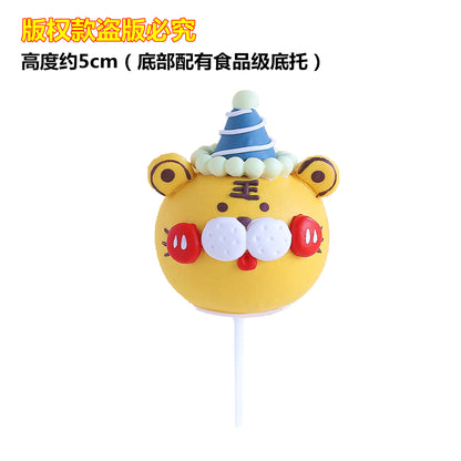 Cute Polymer Clay Tiger Birthday Hat Decoration