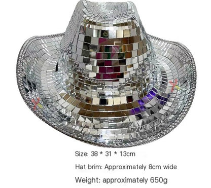 Reflective Mirror Laser Cowboy Hat for Prom Party