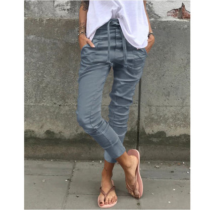 Casual Micro Stretch Pocket Trousers with Elastic Waist