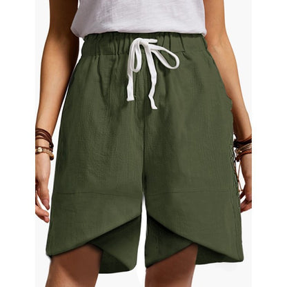 Elastic Waist Wide Leg Casual Shorts with Pockets