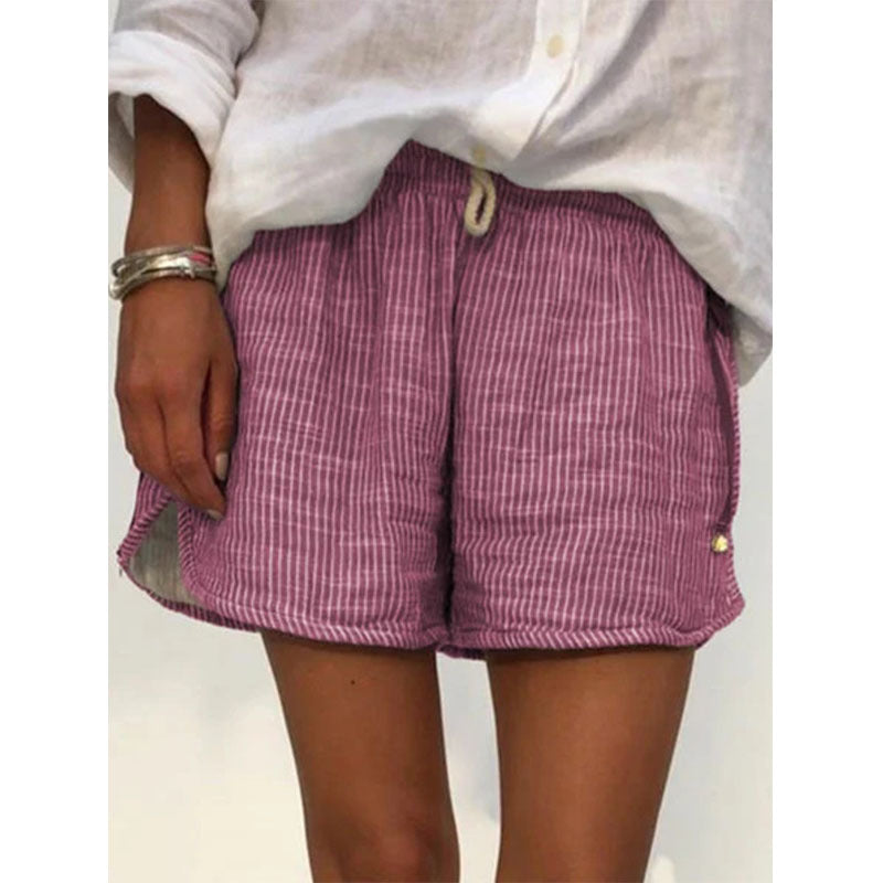 Striped Print Elastic Waist Wide Leg Casual Shorts