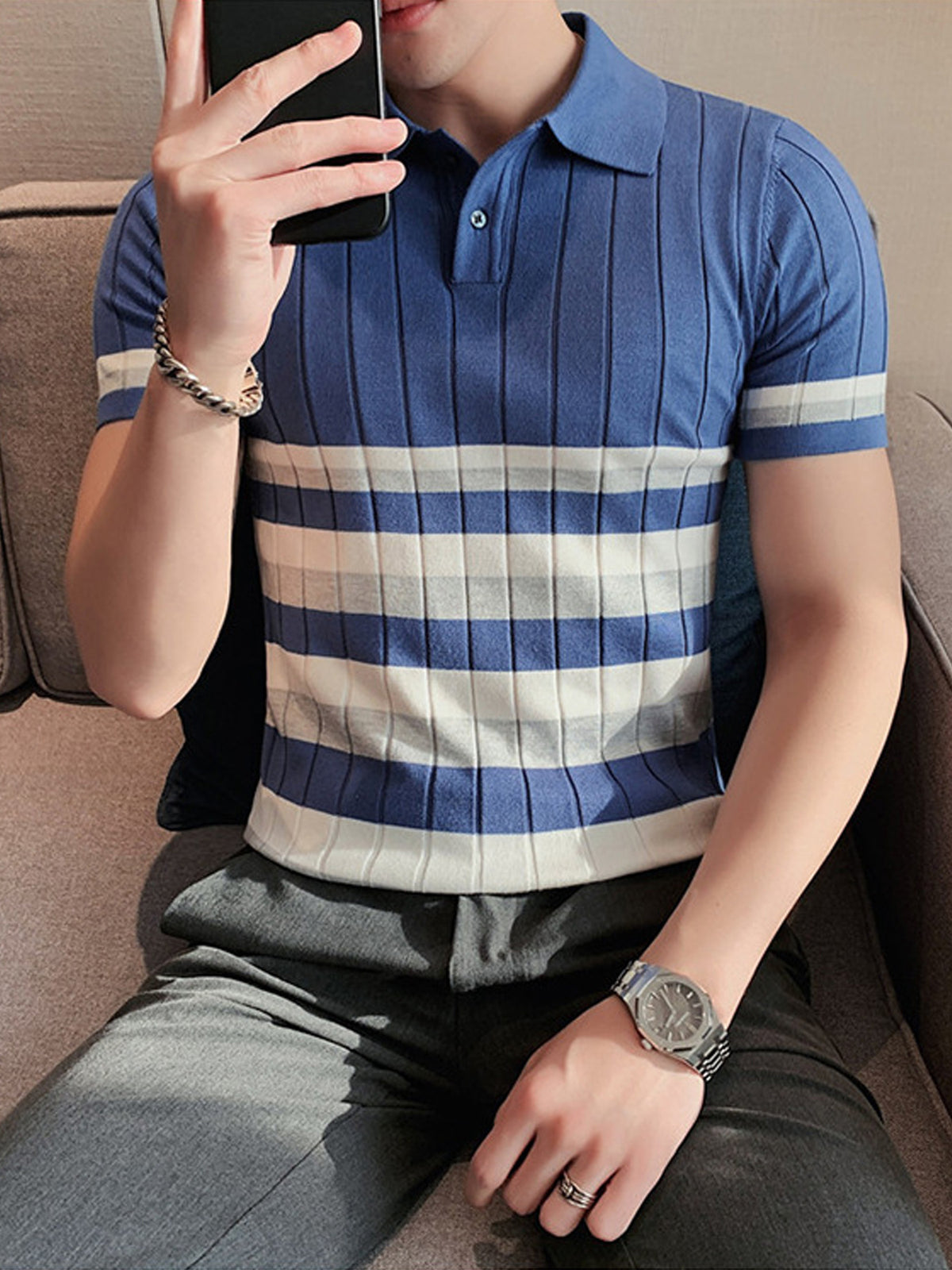 2023 Men's Short Sleeve Business Polo Shirt - Cool Striped