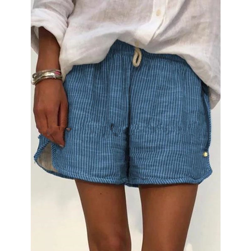 Striped Print Elastic Waist Wide Leg Casual Shorts