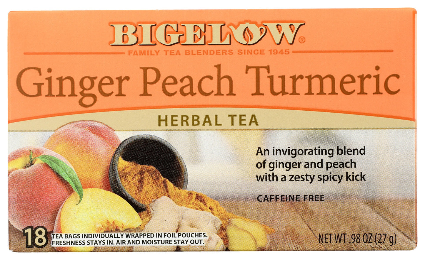 BIGELOW: Ginger Peach Turmeric Herbal Tea, 0.98 oz