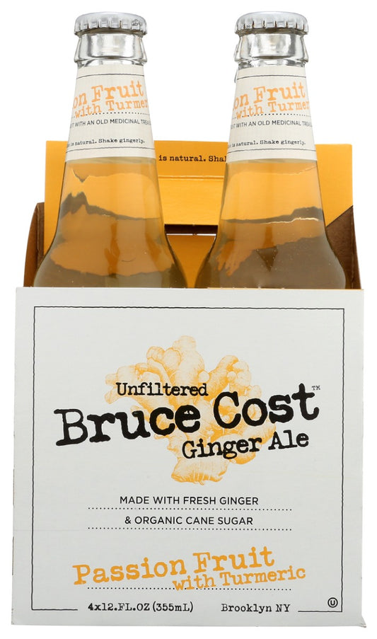 BRUCE COST GINGER ALE: Passion Fruit with Turmeric 4Pk, 48 fo