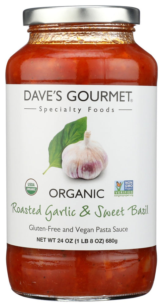 DAVES GOURMET: Organic Roasted Garlic and Sweet Basil Pasta Sauce, 24 oz