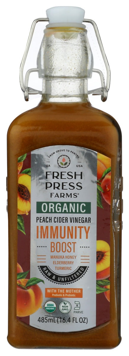 FRESH PRESS FARMS: Organic Peach Cider Vinegar Immunity Boost, 485 ml