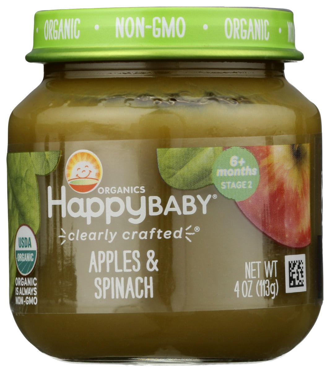 HAPPY BABY: Apples and Spinach Jar Baby Food, 4 oz