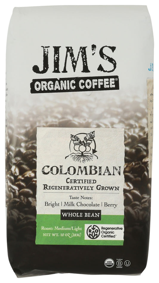 JIMS ORGANIC COFFEE: Colombian Whole Bean Coffee, 10 oz
