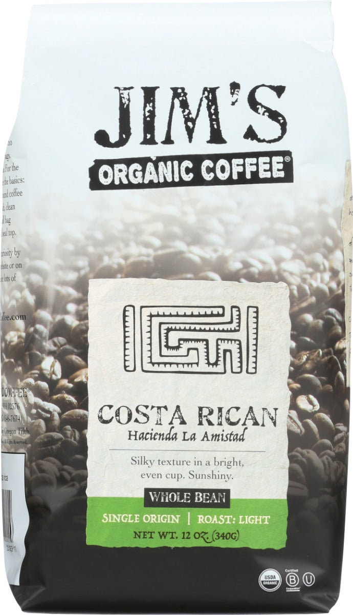JIMS ORGANIC COFFEE: Costa Rican Light Roast Coffee, 12 oz