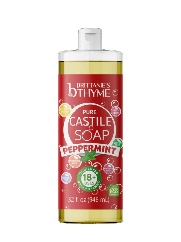 BRITTANIES THYME: Peppermint Pure Castile Liquid Soap, 32 fo
