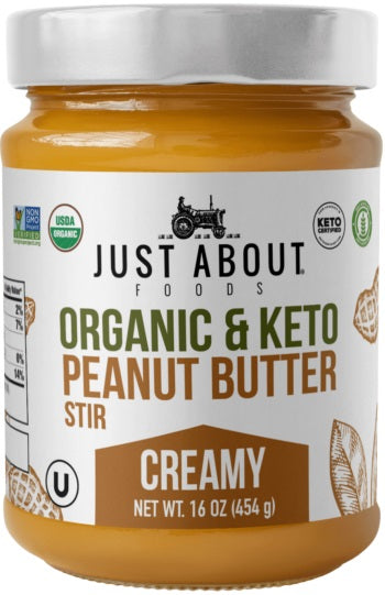 JUST ABOUT FOODS: Organic Creamy Peanut Butter, 16 oz