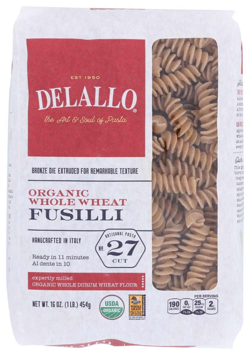 DELALLO: Organic Whole Wheat Fusilli Pasta No.27, 16 oz