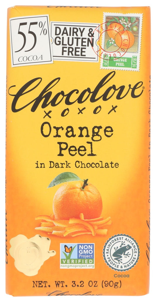 CHOCOLOVE: Orange Peel In Dark Chocolate Bar, 3.2 oz