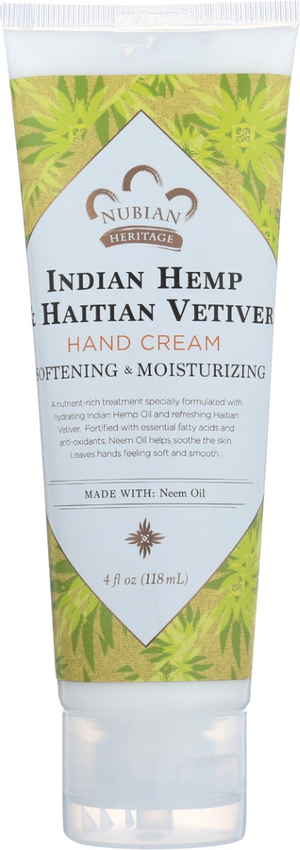 NUBIAN HERITAGE: Hand Cream Indian Hemp And Haitian Vetiver With Neem Oil, 4 oz