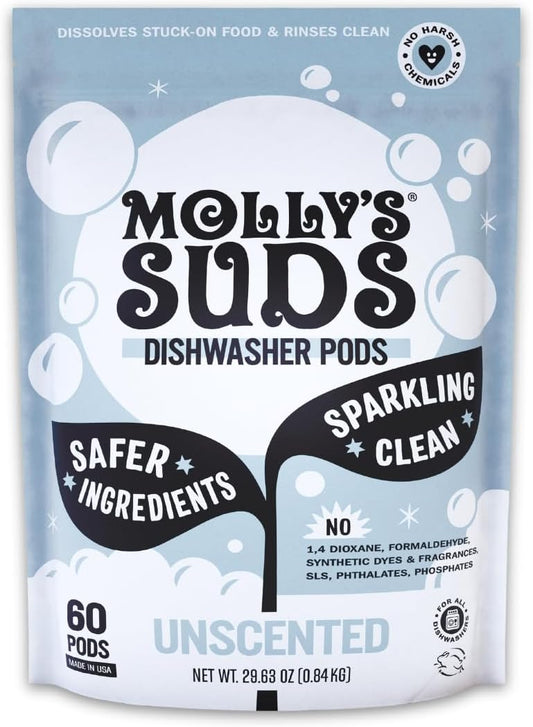 MOLLY SUDS: Unscented Dishwasher Pods, 29.63 oz