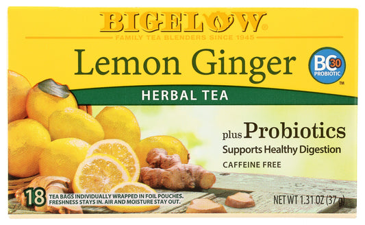 BIGELOW: Lemon Ginger Plus Probiotics Herbal Tea, 1.39 oz