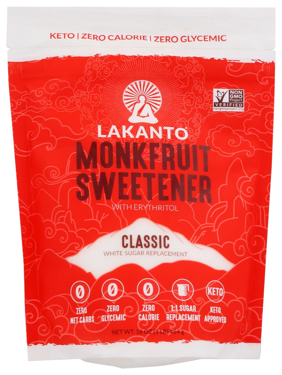 LAKANTO: Classic Monkfruit and Erythritol Sweetener White Sugar Replacement, 16 oz